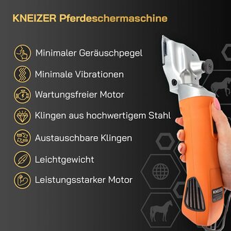 KNEIZER Tosatrice per cavalli, set completo con accessori &ndash; con lame intercambiabili &ndash; silenziosa e a bassa vibrazione