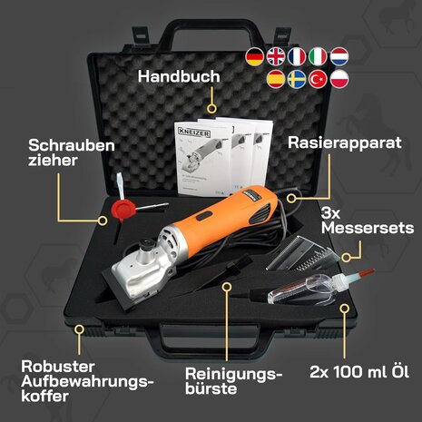 KNEIZER Tosatrice per cavalli, set completo con accessori &ndash; con lame intercambiabili &ndash; silenziosa e a bassa vibrazione